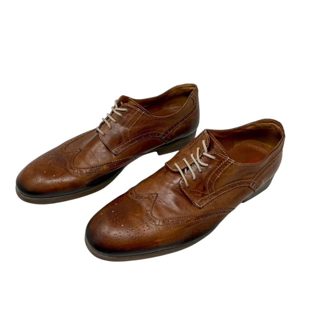 Kenneth Cole Reaction Wing Man‎ Brown Leather Oxford Size 12 Lace Up Patina